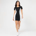 Women's Black & Sky Blue Color Block Bodycon Mini Dress with Round Neck and Short Sleeves-1