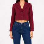 Women's Maroon Cropped Blazer Style Jacket-1