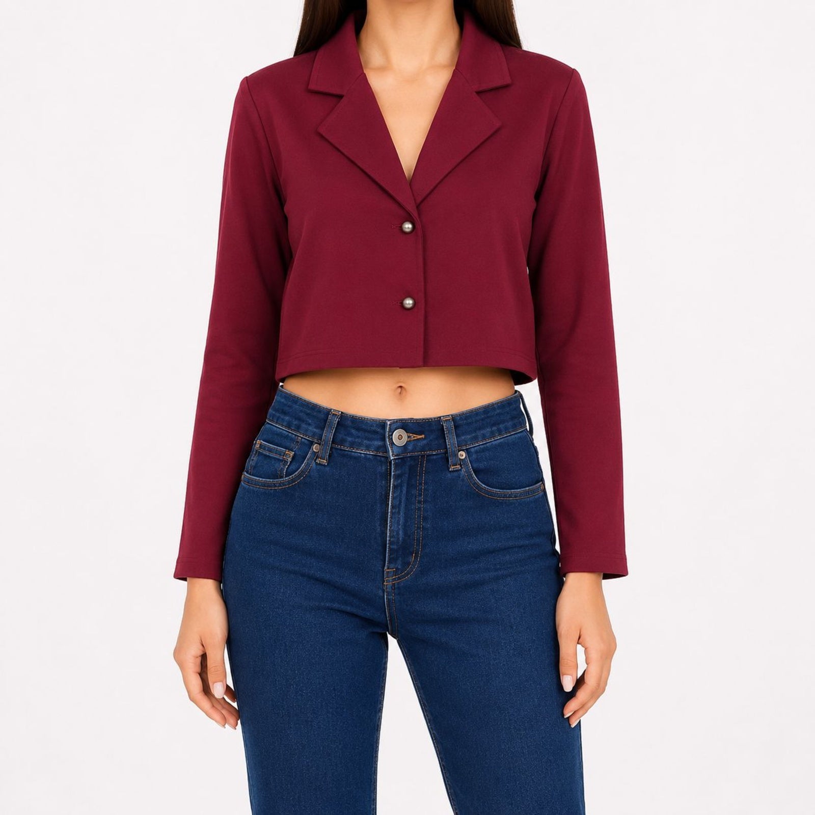 Women's Maroon Cropped Blazer Style Jacket-1
