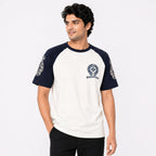 Men's Navy Blue Contrast Sleeve Graphic T-Shirt-1