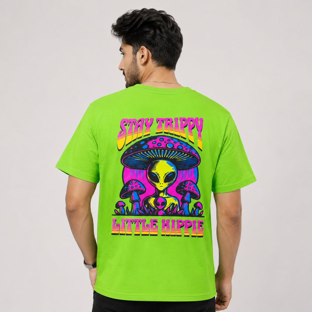 Men's “Stay Trippy” Neon Green Graphic T-Shirt-1