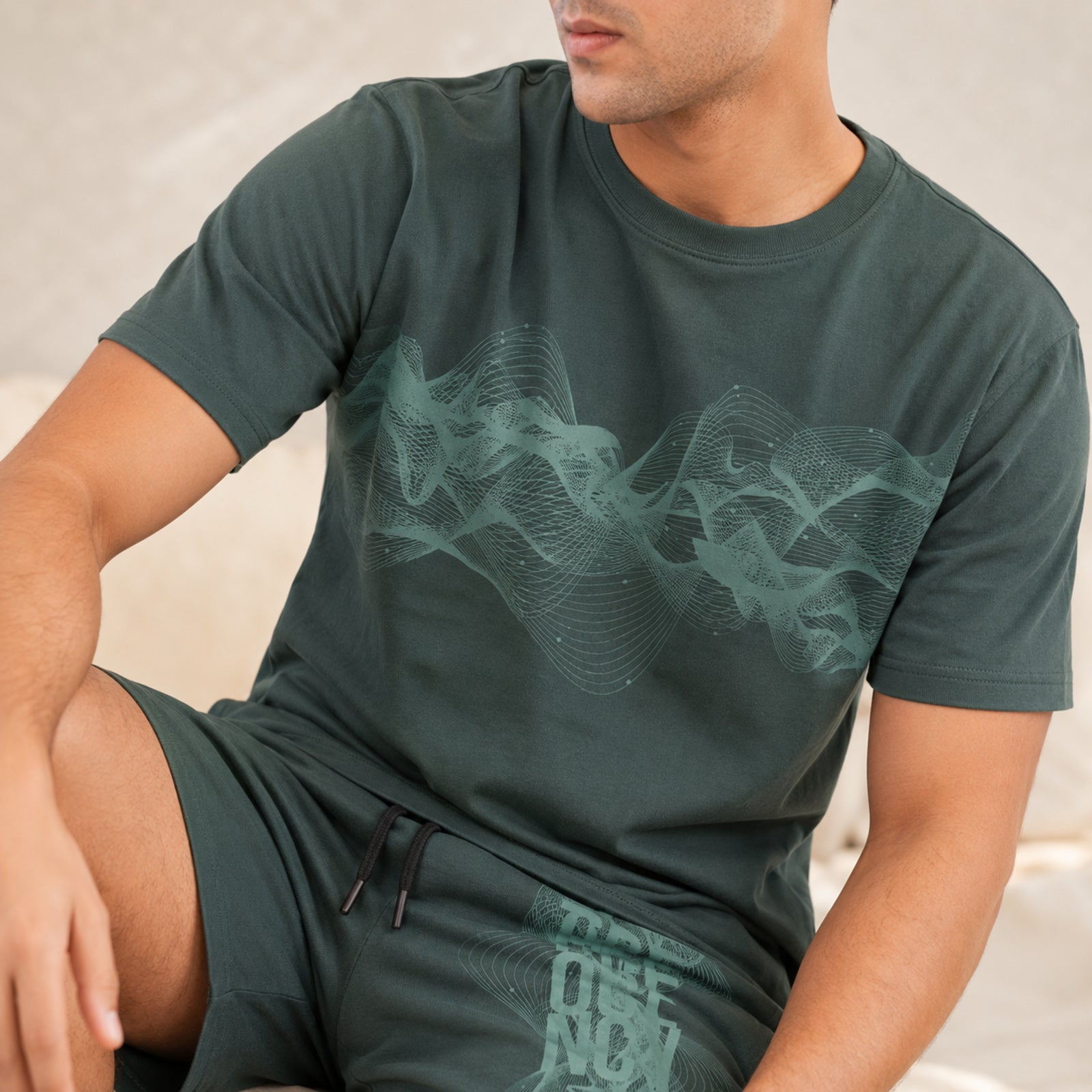 Men's Dark Green Graphic Printed Co-Ord Set-3
