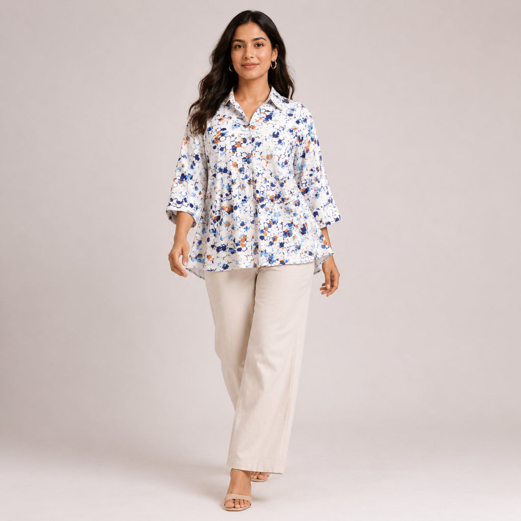 Women's Vibrant Abstract Speckled Flare Tunic Top-1