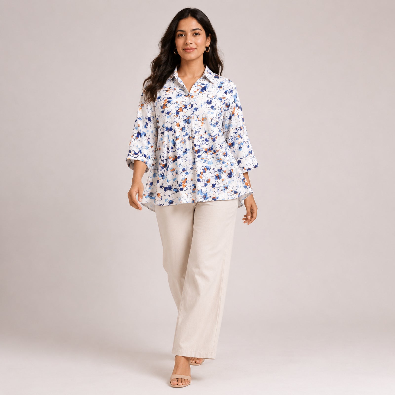 Women's Vibrant Abstract Speckled Flare Tunic Top-1