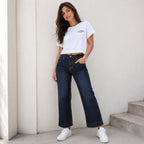 Women's Sleek High-Waist Wide-Leg Navy Blue Denim Jeans-3
