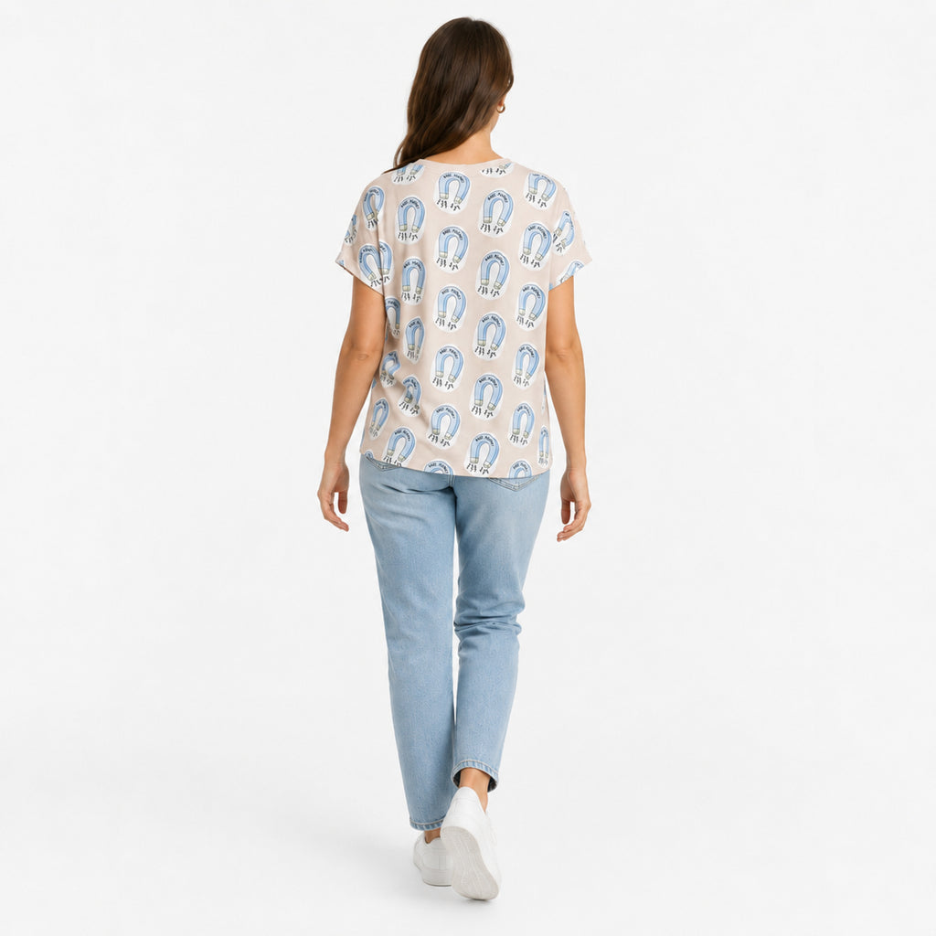 Women's Cream All-Over Printed Cotton T-Shirt | Soft Casual Everyday Top-4