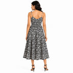 Women's White & Black Printed Sleeveless Midi Dress-4