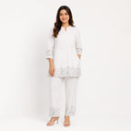 Women's Elegant White Embroidered Co-ord Kurta Set-1