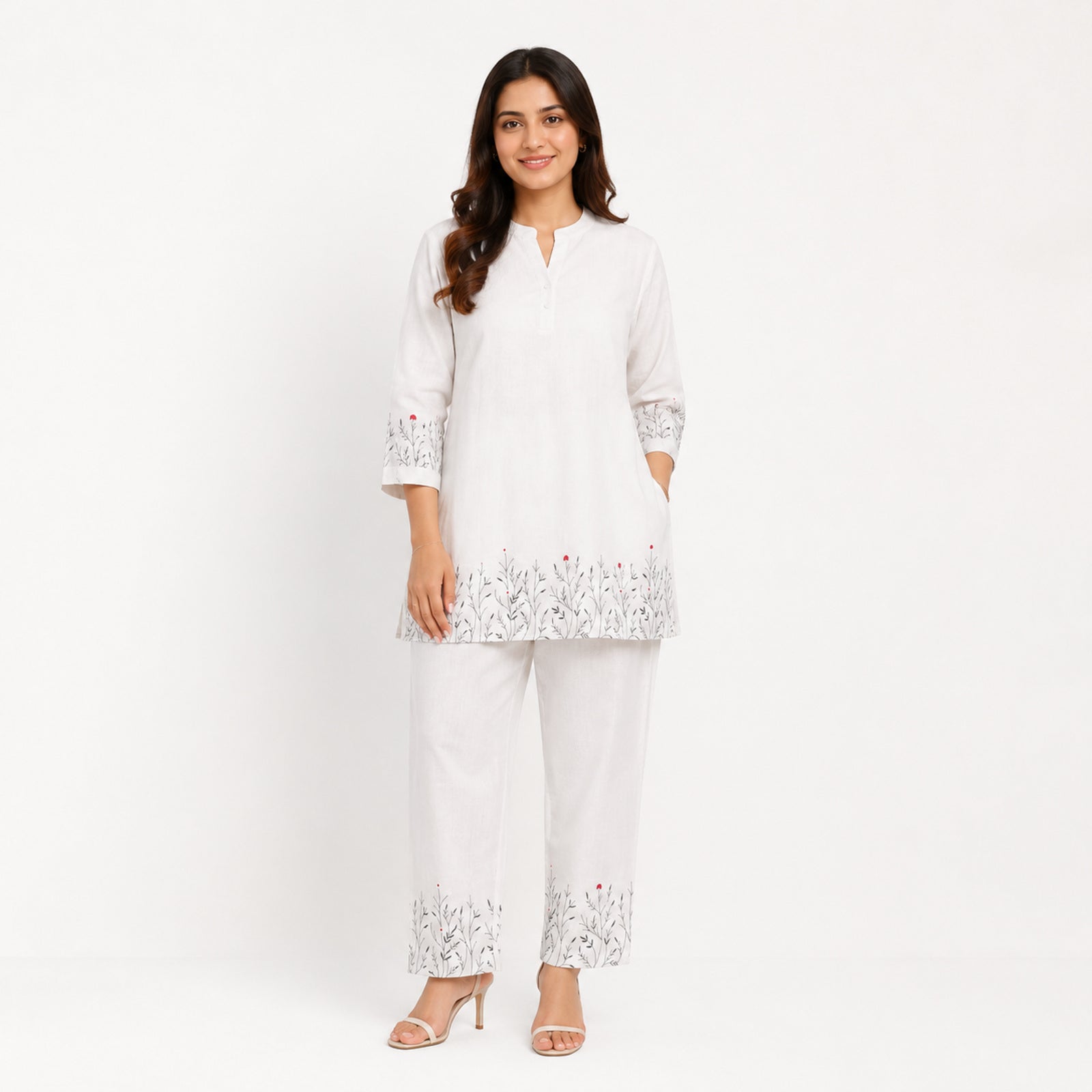 Women's Elegant White Embroidered Co-ord Kurta Set-1