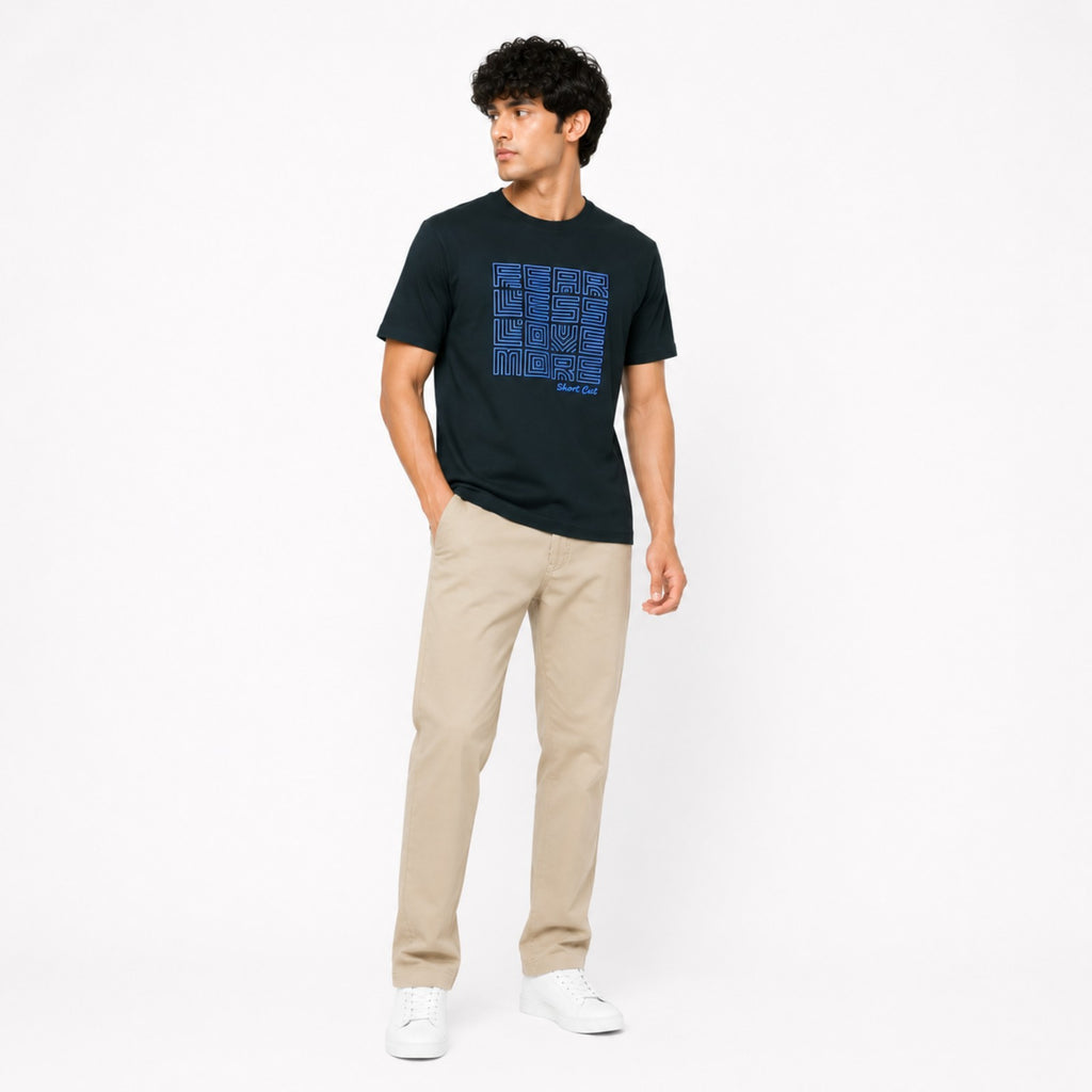 Men's Charcoal Grey Graphic Printed T-Shirt-4