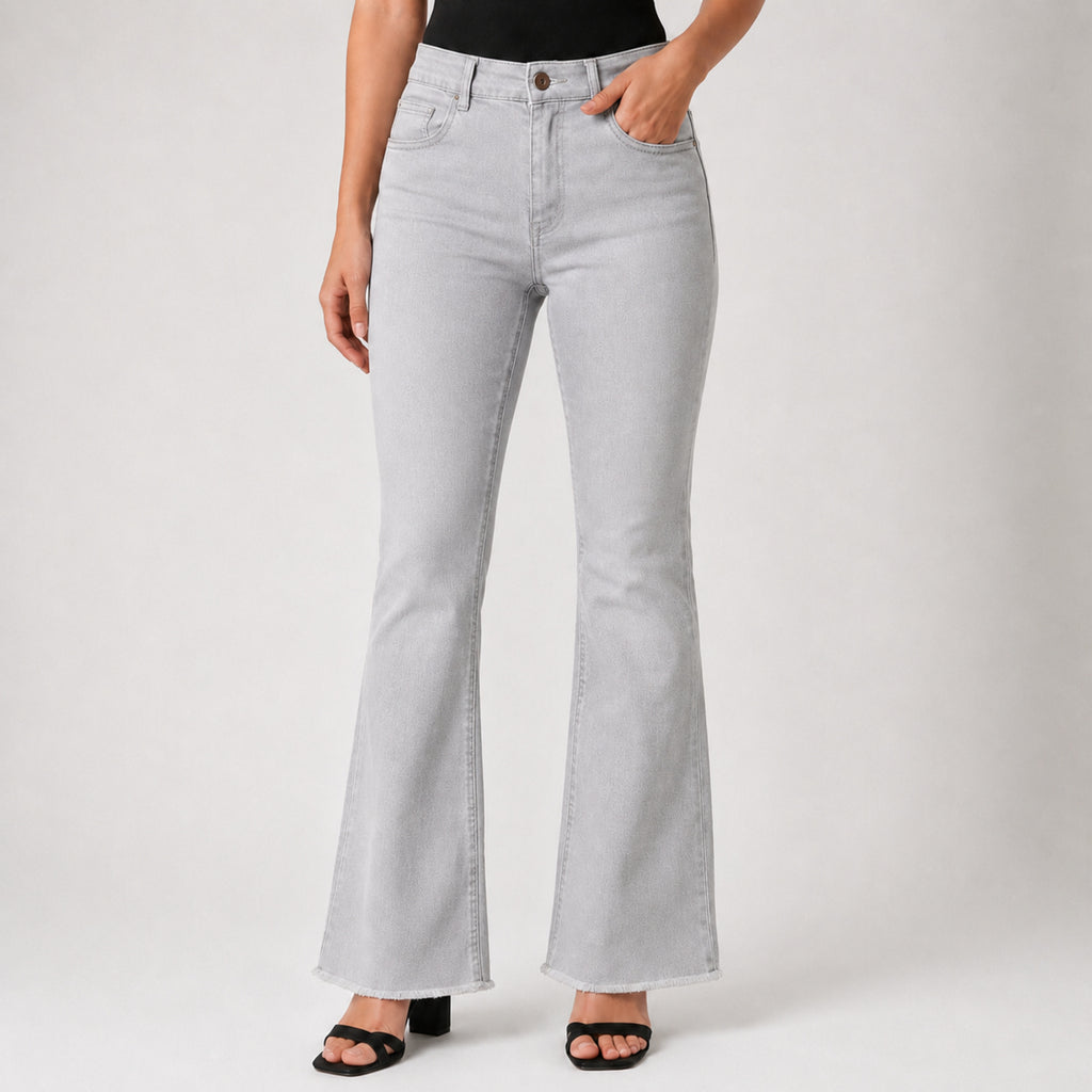 Women's Light Grey Flared Fit Denim Jeans-2