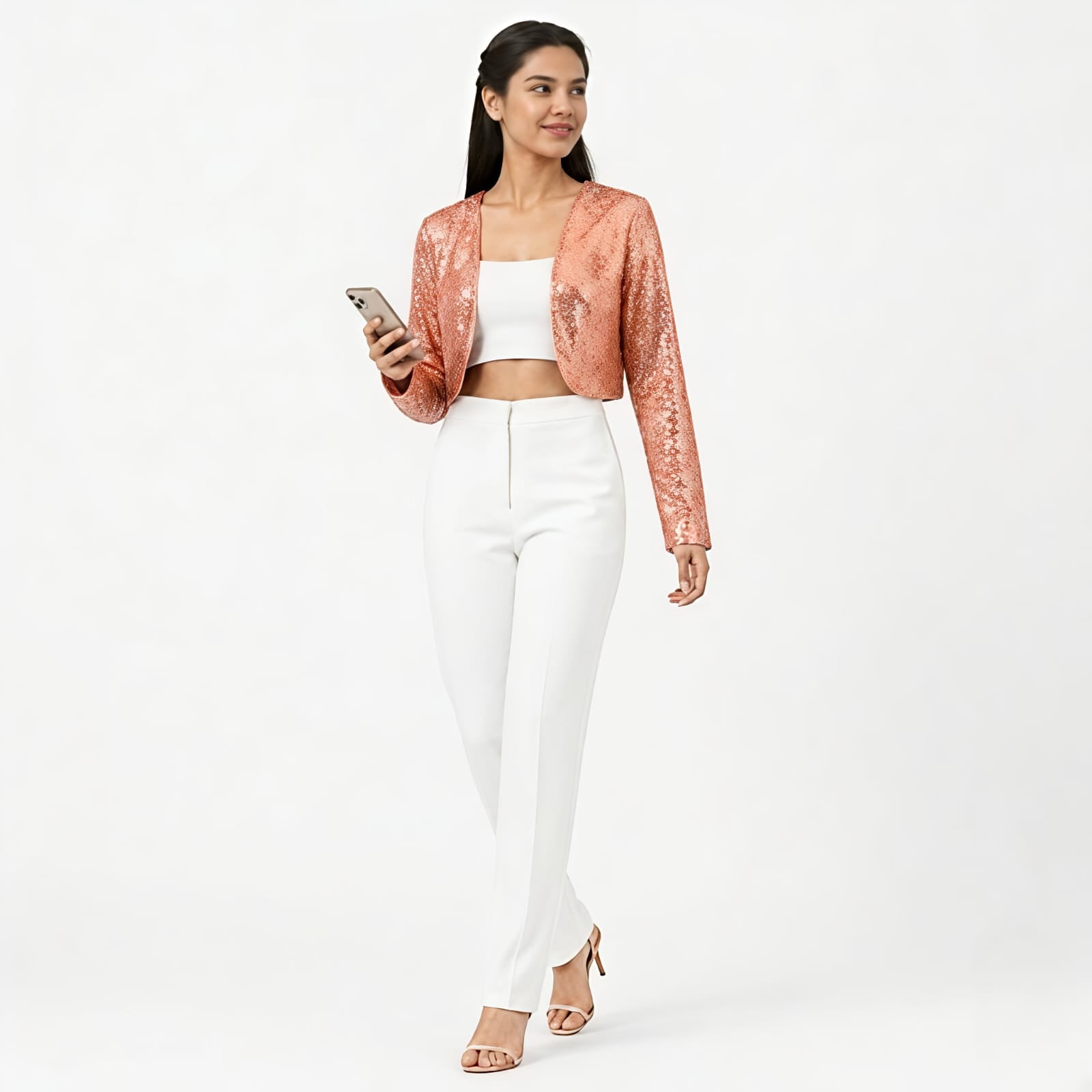 Blush Shimmer Textured Cropped Shrug-3