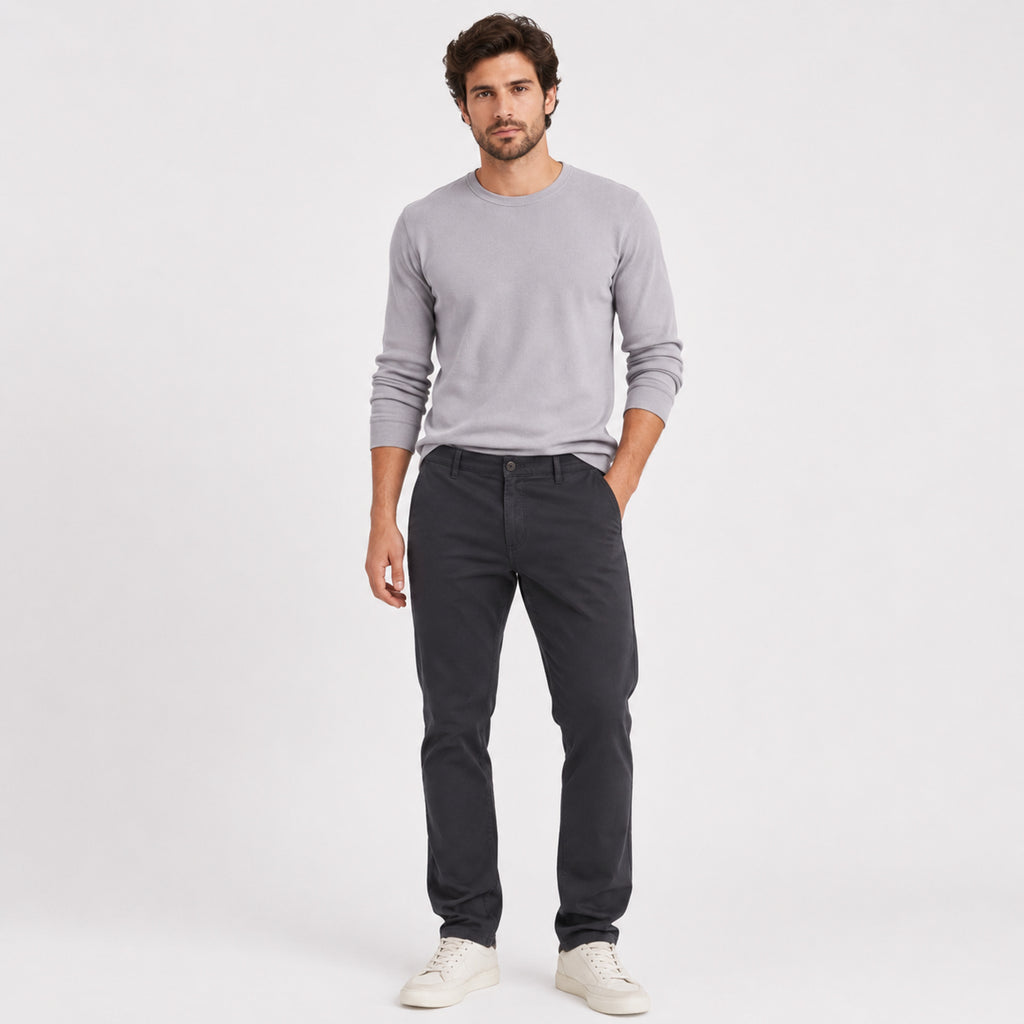 Men's Dark Grey Slim Fit Casual Trousers-4