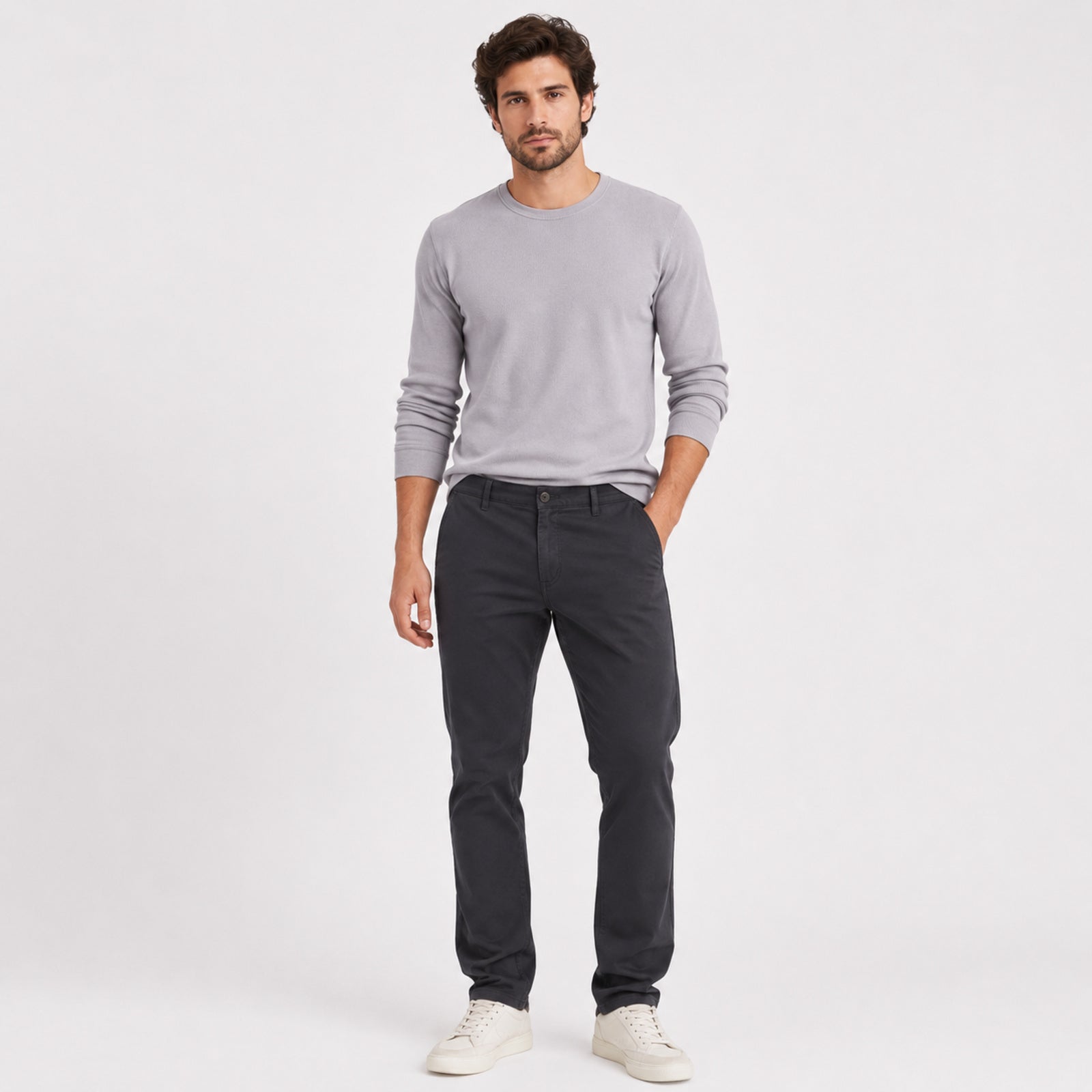 Men's Dark Grey Slim Fit Casual Trousers-4