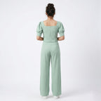 Women's Parrot Green Puff Sleeve Square Neck Top-2