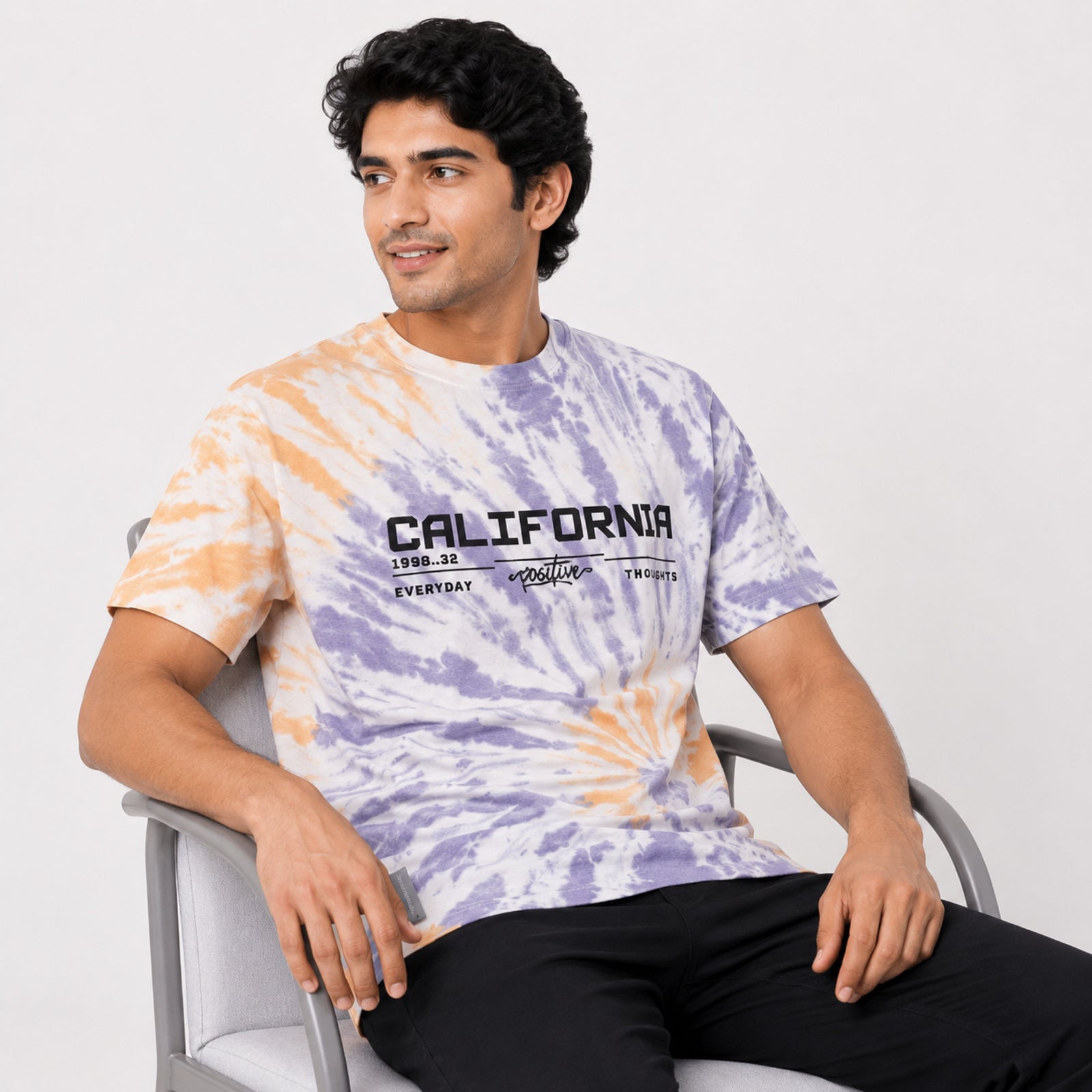 Men's Purple Tie-Dye Graphic Print T-Shirt-3