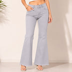 Women's Frost Grey Frayed Hem Wide Leg Jeans-2