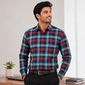 Men's Maroon and Teal Peacock Plaid Checkered Smart-Casual Shirt-4