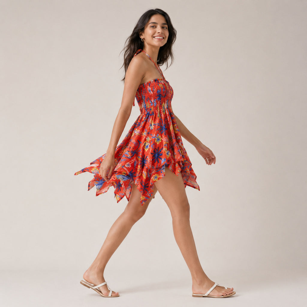 Women's Floral Print Strapless Mini Dress-2