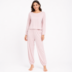 Women's Peach Lounge Co-Ord Set | Full Sleeve Relaxed T-Shirt & Jogger Pants Night Suit-1