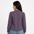 Women's Grey Ruffle Detail Long Sleeve Shirt-2