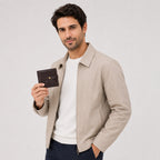 Men's Luxury Coffee Brown Leather Bi-fold Wallet with Snap Button and Zipper Pocket-4