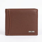 Unisex Luxury Grained Brown Leather Bifold Wallet with Metallic Logo Accent-2