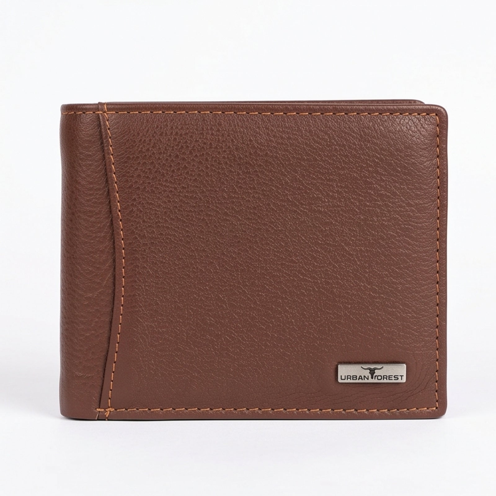 Unisex Luxury Grained Brown Leather Bifold Wallet with Metallic Logo Accent-2