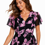 Women's Wine Floral Print V-Neck Fit & Flare Midi Dress-3