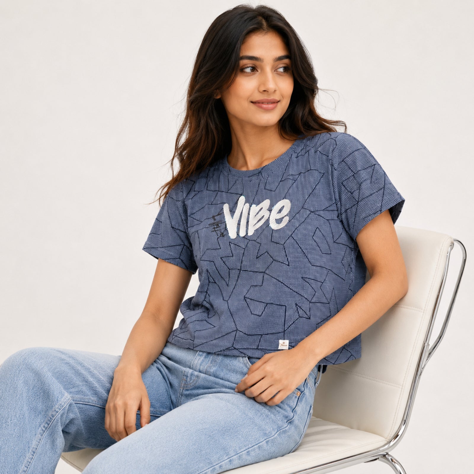 Women's Vibe Graphic Printed Blue T-Shirt-1