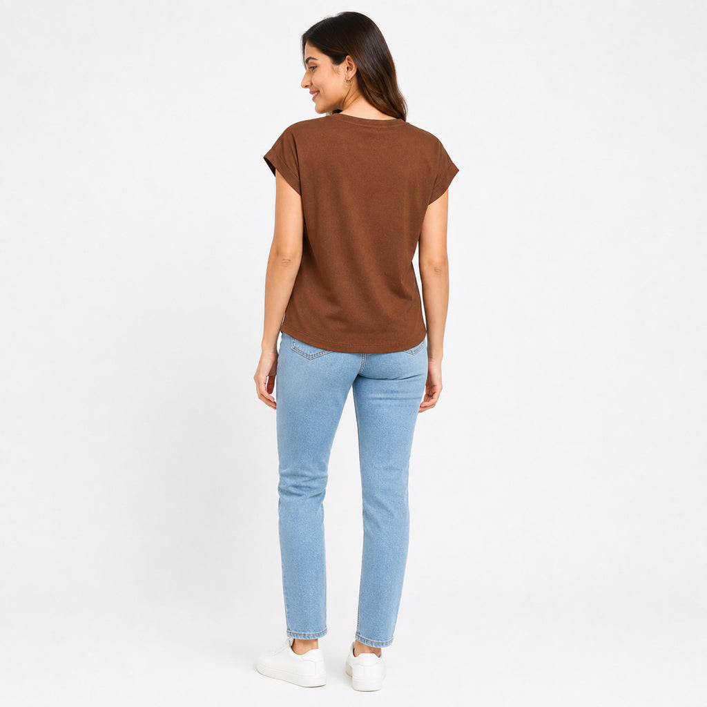 Women's Rust Graphic Printed Casual T-Shirt | Round Neck Everyday Cotton Tee-4