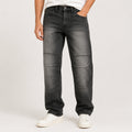 Men's Black Washed Panel Detail Straight Fit Denim Jeans-4