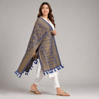 Women's Royal Blue & Gold Woven Ethnic Dupatta-3