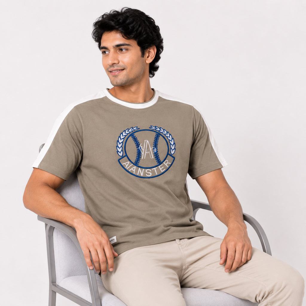 Men's Beige Graphic Print Crew Neck T-Shirt-2