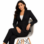 Women's Black Double-Button Formal Blazer-3
