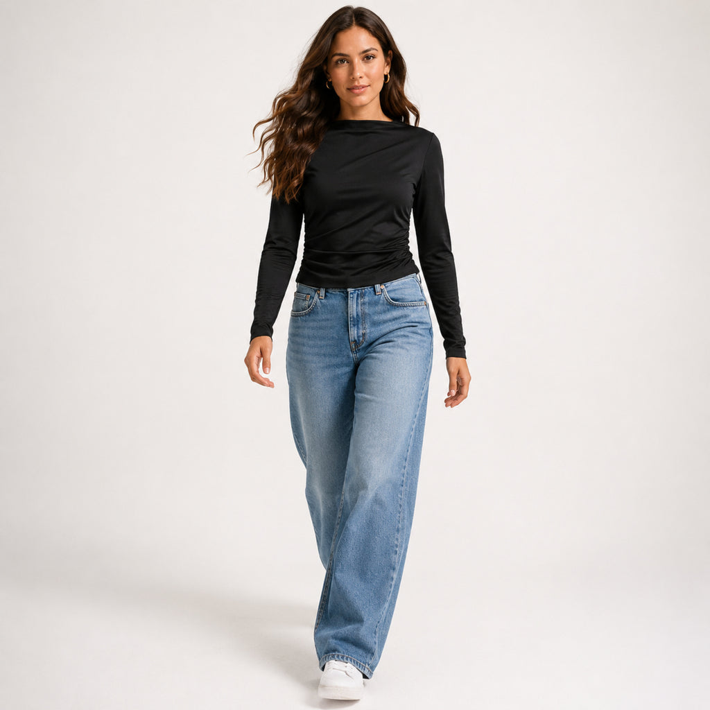Women's Midnight Black Long Sleeve Fitted Top-3