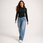 Women's Midnight Black Long Sleeve Fitted Top-3