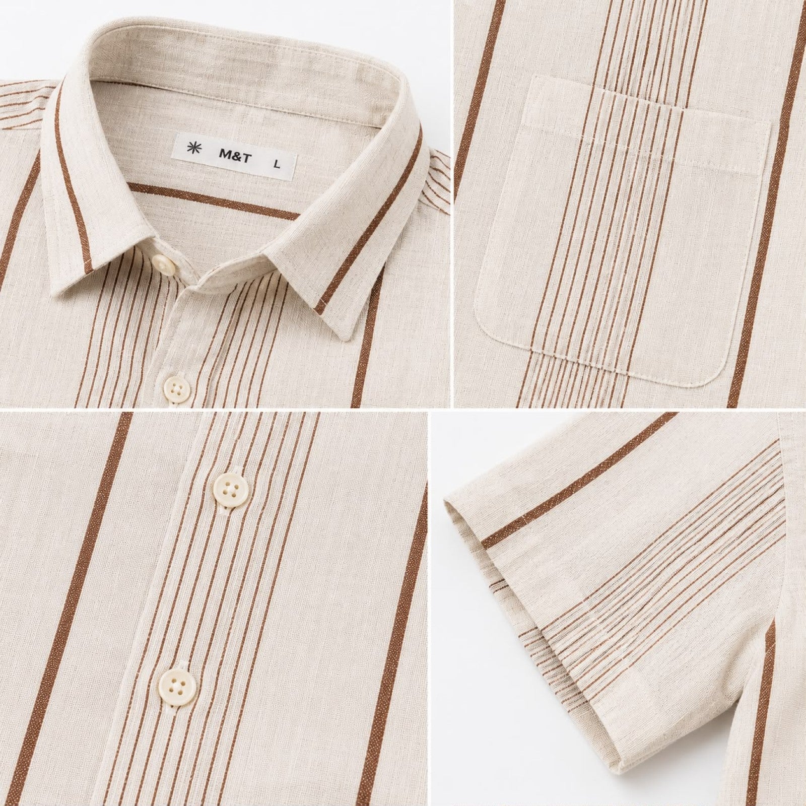 Men's Beige Vertical Striped Half Sleeve Casual Shirt-2