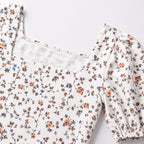 Women's Cream Floral Print Puff Sleeve Crop Top-3