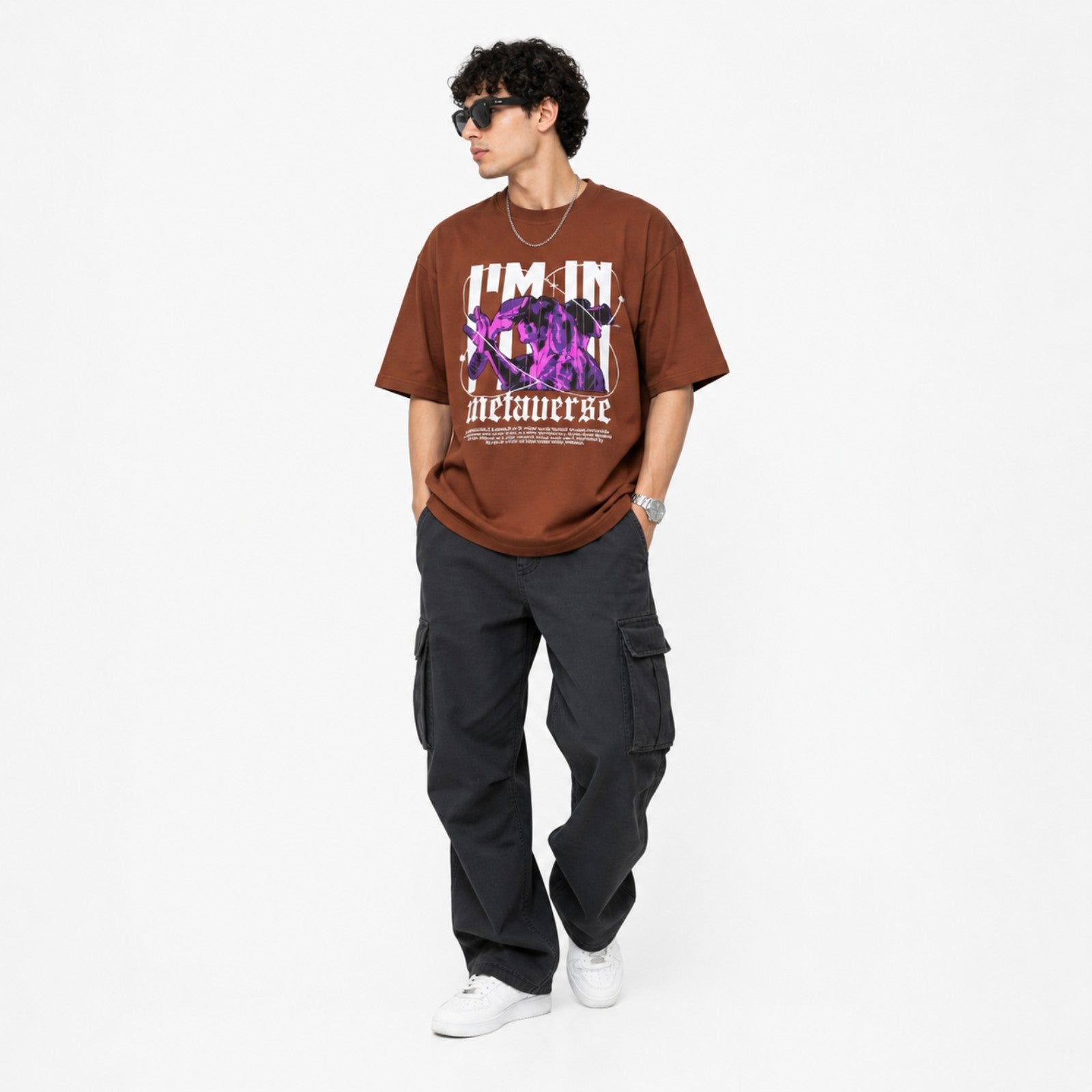 Men's Brown Oversized Graphic Printed T-Shirt-1