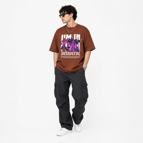 Men's Brown Oversized Graphic Printed T-Shirt-1