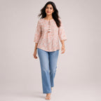 Women's Peach Floral Lace Top | Elegant Semi-Sheer Casual Party Wear Top for Women-3