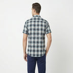 Men's Blue Checked Casual Half Sleeve Shirt-3