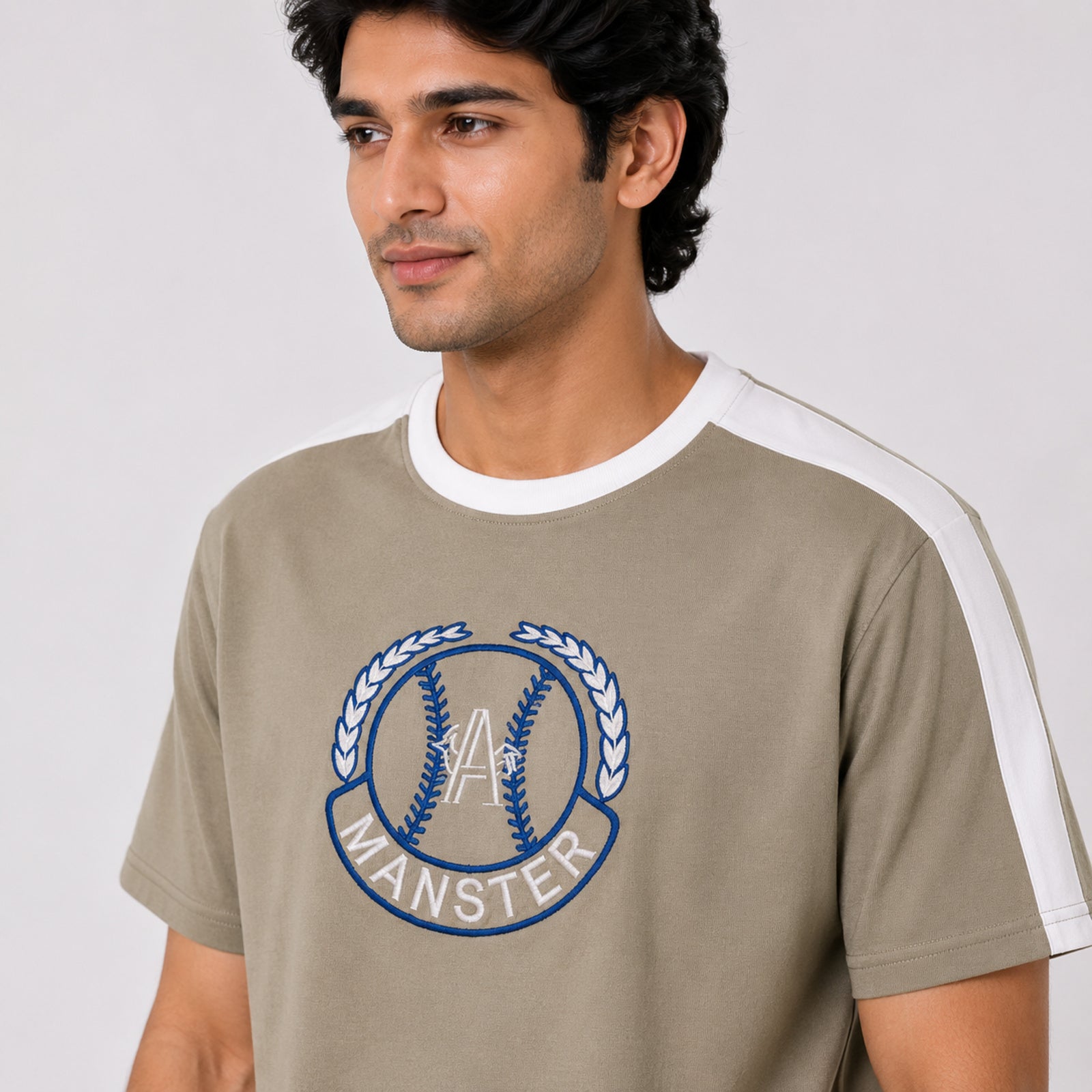 Men's Beige Graphic Print Crew Neck T-Shirt-3