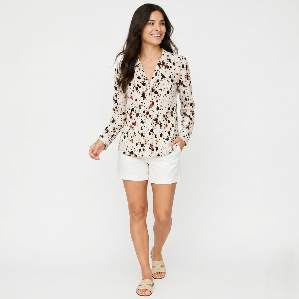 Ivory Abstract Print V-Neck Tunic Top-1