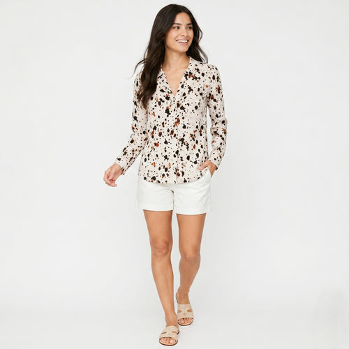 Ivory Abstract Print V-Neck Tunic Top-1
