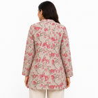 Women’s Beige & Pink Floral Printed Jacket – Full Sleeve Button-Front Jacket with Mandarin Collar-4