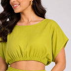 Women's Parrot Green Crop Top and Mini Skirt Co-Ord Set-3