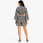 Women's Black Printed Cut-Out Co-Ord Shorts Set-4