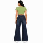 Women's Navy Blue Embellished Ultra Wide Leg Jeans | High-Rise Premium Denim-4